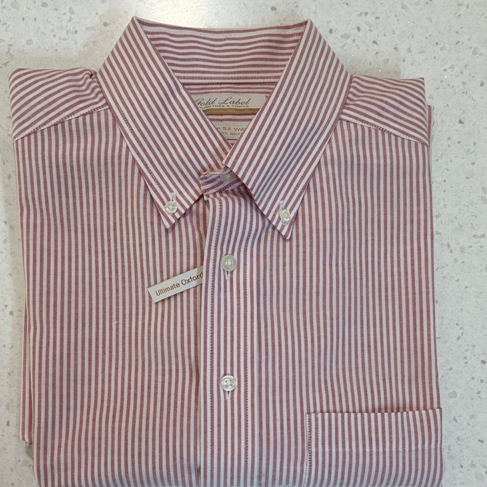 Roundtree & Yorke Red and White Striped Button Down Dress Shirt Size 16 / 33